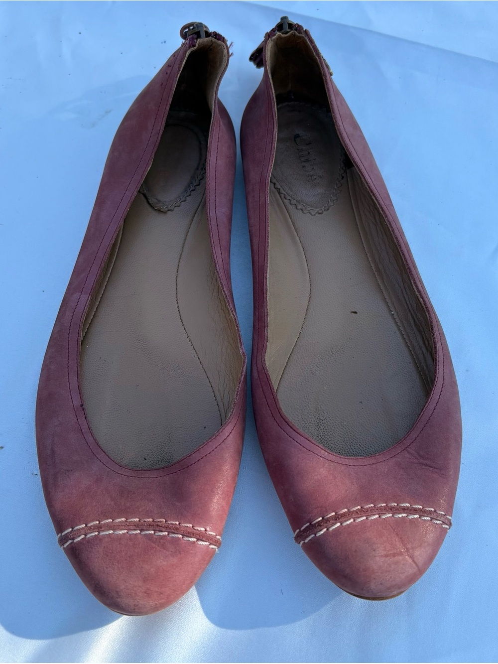 Chloé Leather Tassel Accent Back Zip Ballet Flats Mauve Purple Womens 38 US 7.5